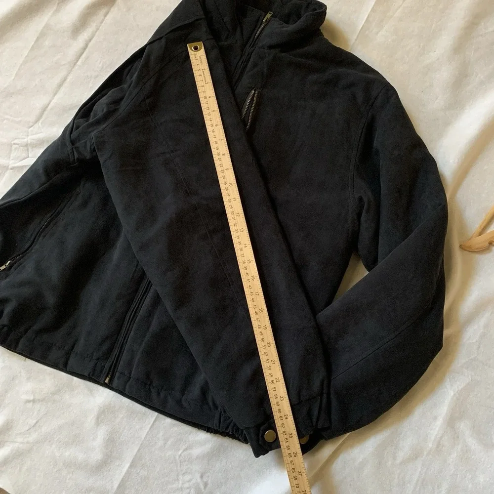 Montage Collection Black Faux Suede ZipUp Bomber Jacket With Pockets Size M